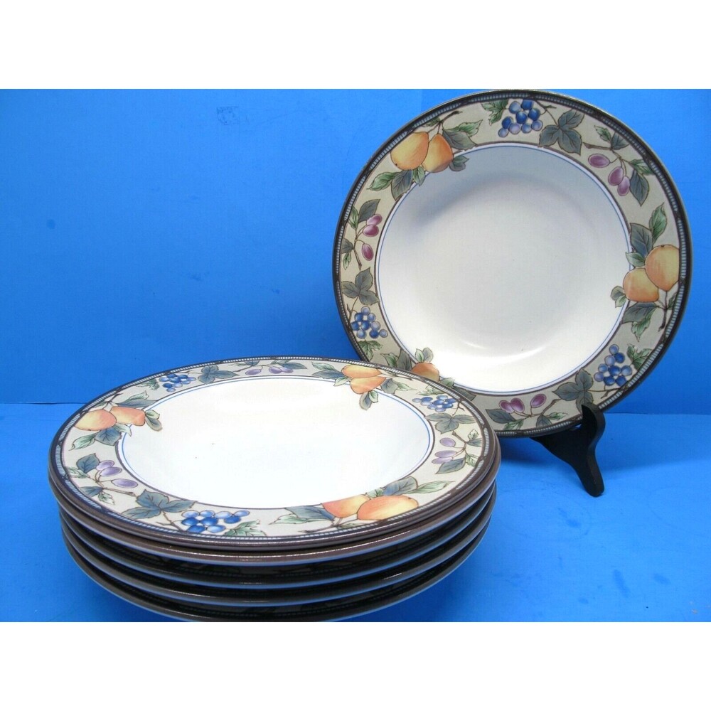 MIKASA Intaglio Garden Harvest Large Rim Soup Pasta Bowls 9 3/8" Bundle of 6